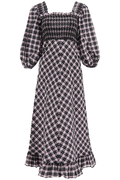 Shop Ganni Midi Checkered Dress In Sweet Lilac (black)