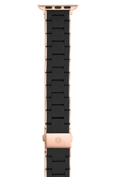 Shop Michele Apple Watch Wrapped Silicone Bracelet Strap In Black/rose Gold
