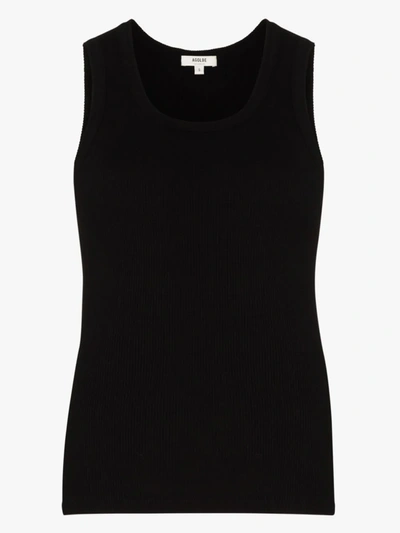 Agolde Poppy Ribbed Stretch Organic Cotton And Tencel-blend Jersey Tank In Black