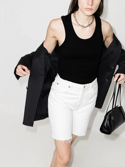 Agolde Poppy Ribbed Stretch Organic Cotton And Tencel-blend Jersey Tank In Black
