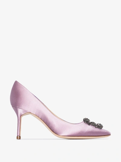 Shop Manolo Blahnik 'hangisi' Satinpumps Mit Schmuckschnalle, 70mm In Rosa