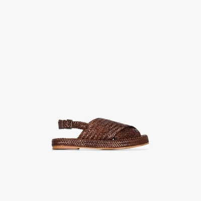Shop St Agni Brown Yona Woven Leather Sandals