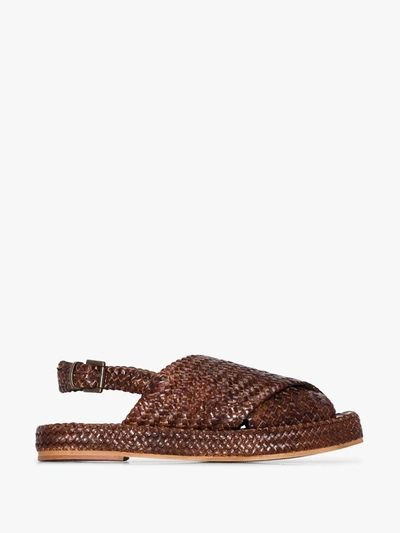 Shop St Agni Brown Yona Woven Leather Sandals