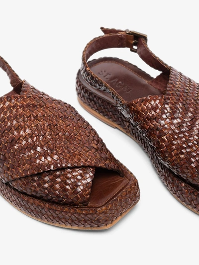 Shop St Agni Brown Yona Woven Leather Sandals