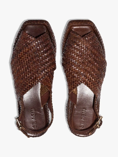 Shop St Agni Brown Yona Woven Leather Sandals