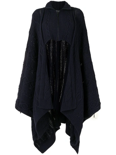 Shop Y's Asymmetric Cable-knit Cape In Blue