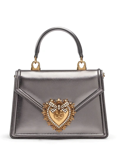 Shop Dolce & Gabbana Devotion Metallic Cross Body Tote In Silver