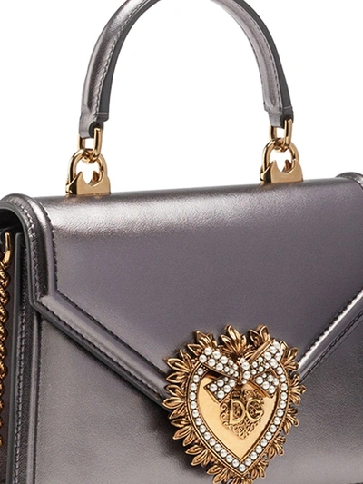 Dolce & Gabbana Devotion Metallic Cross Body Tote In Silver