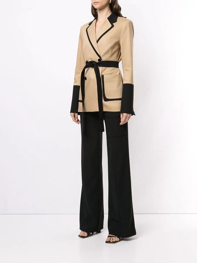 Shop Alexis Baccio Two-tone Belted Blazer In Brown