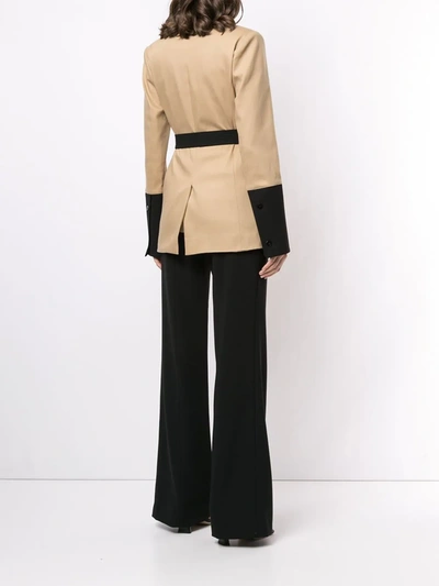 Shop Alexis Baccio Two-tone Belted Blazer In Brown