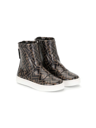 Shop Fendi Zucca-print Ankle Boots In Brown