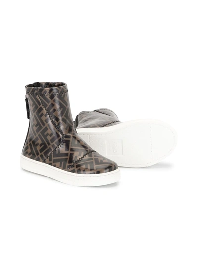 Shop Fendi Zucca-print Ankle Boots In Brown