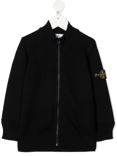 Shop Stone Island Junior Logo-patch Zip-up Cardigan In Blue