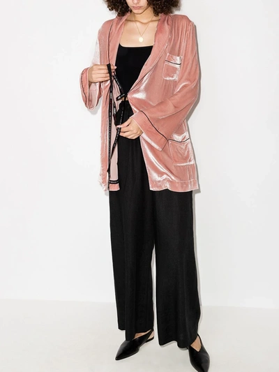 Shop Sleeping With Jacques Velvet Effect Tied Waist Robe In Pink