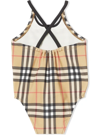 Shop Burberry Check-print Swimsuit In Brown