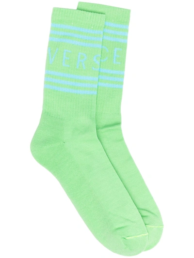 Shop Versace Logo Print Socks In Green