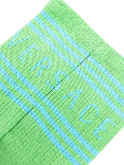Shop Versace Logo Print Socks In Green