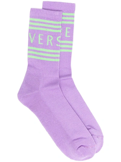 Shop Versace Logo Print Socks In Purple