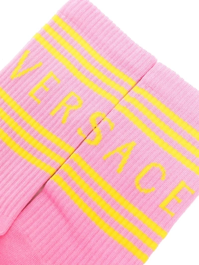 Shop Versace Logo Print Socks In Pink