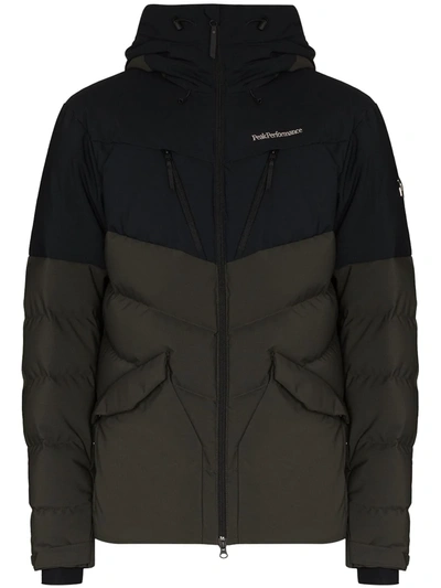 Shop Peak Performance Two-tone Hooded Padded Jacket In Black