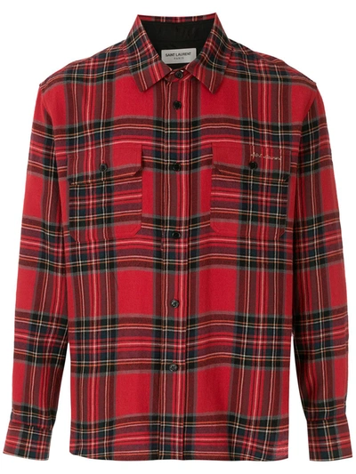 Shop Saint Laurent Check Print Button-up Shirt In Red