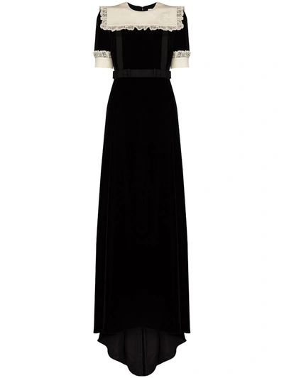 Shop Gucci Bib-collar Velvet Maxi Dress In Black