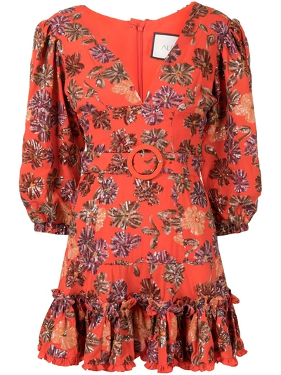 Shop Alexis Charlize Floral Print Dress In Embellished Coral