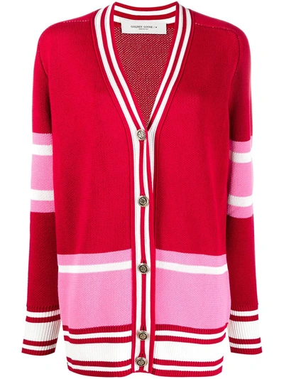 Shop Golden Goose Optimism-jacquard Striped Cardigan In Red