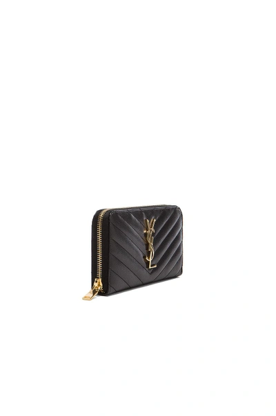 Saint Laurent Monogramme Grain De Poudre Zip-around Wallet In Black