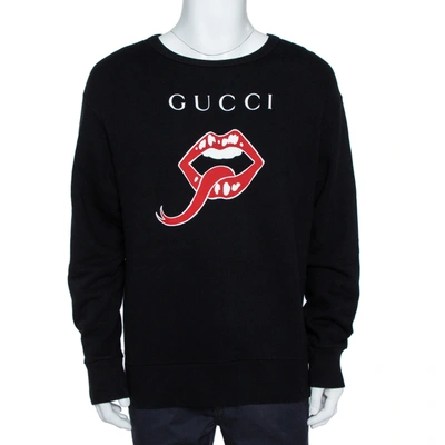 Pre-owned Gucci Black Mouth Print Jersey Sweatshirt S
