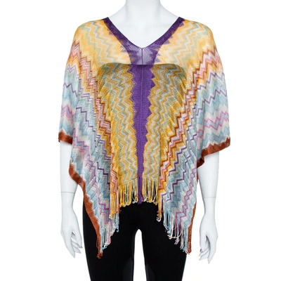 Pre-owned Missoni Multicolor Chevron Knit Fringed Poncho ( One Size )
