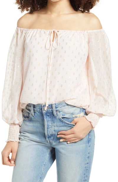 Shop Wayf X Bff Sarah Metallic Off The Shoulder Top In Blush/ Gold Clip Dot