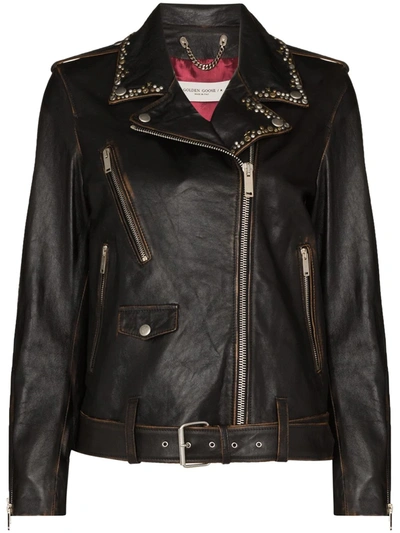 Shop Golden Goose Stud-embellished Leather Biker Jacket In Black