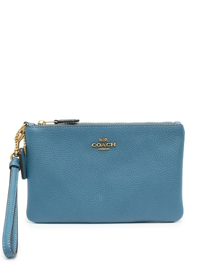 Shop Coach Logo-embossed Leather Wallet In Blue