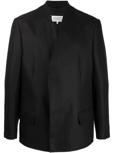 Shop Maison Margiela Collarless Long-sleeve Blazer In Black