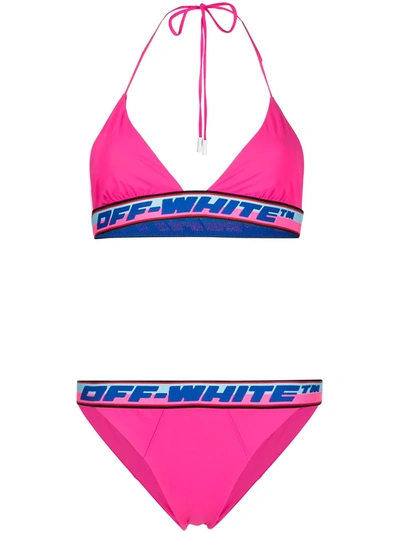 Shop Off-white Logo-tape Bikini In Pink