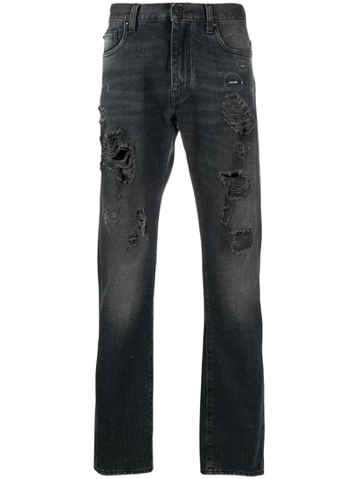 Shop Off-white Hands-off Distressed Jeans In Grey