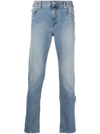 Shop Off-white Diag Stripe Skinny Jeans In Blue