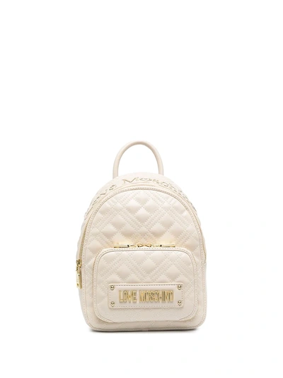 Shop Love Moschino Logo Plaque-embellished Backpack In Neutrals