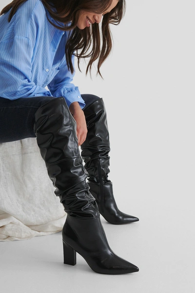 Shop Na-kd Slouchy Shaft Knee Boots - Black