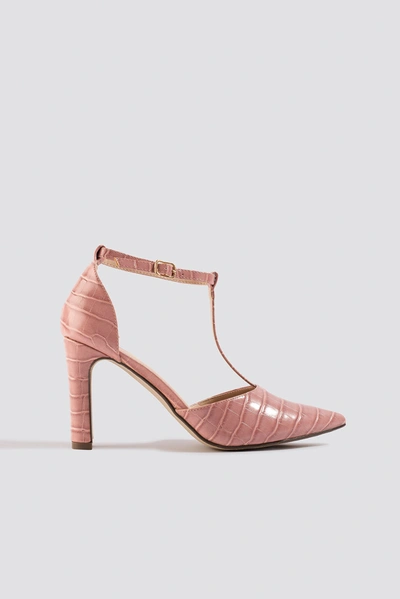 Shop Na-kd Croco T Bar Pumps - Pink In Dusty Pink