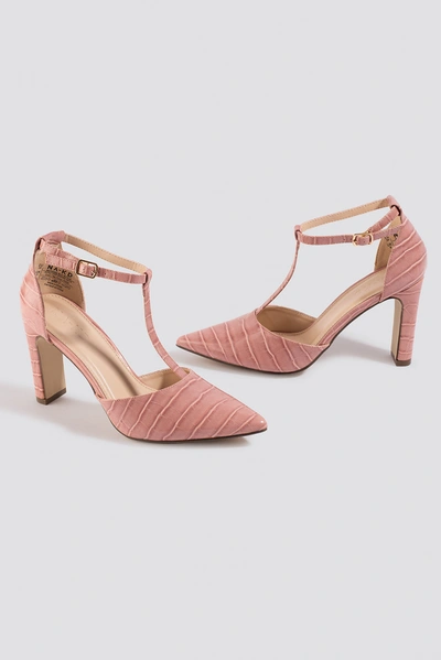 Shop Na-kd Croco T Bar Pumps - Pink In Dusty Pink