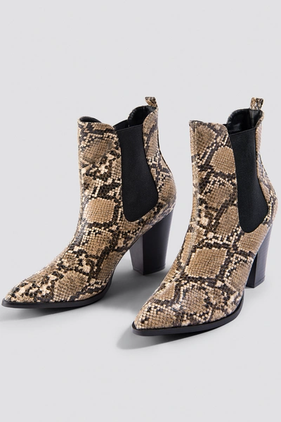 Shop Na-kd High Heel Pu Boot Multicolor In Snake