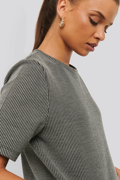 Shop Na-kd Striped Ribbed Top - Grey In Black Stripe