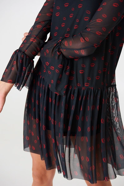 Shop Na-kd Mesh Round Neck Dress - Black,multicolor In Red Lip Print