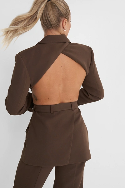 Shop Angelica Blick X Na-kd Cut Out Marked Shoulder Blazer - Brown In Dark Brown