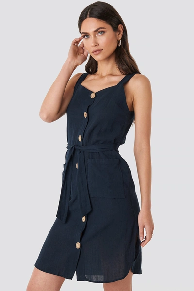 Shop Trendyol Belted Button Detailed Mini Dress - Blue In Navy