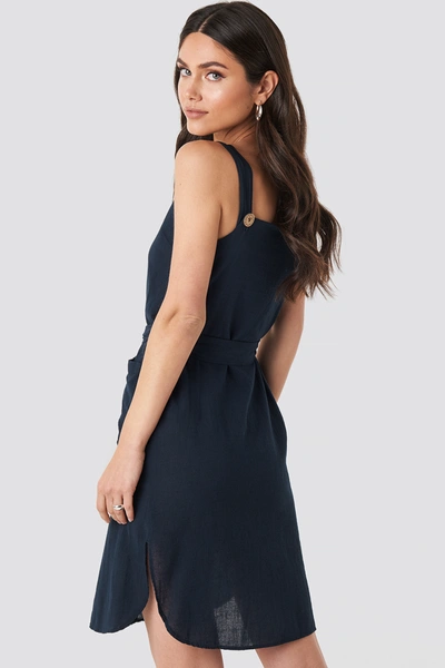 Shop Trendyol Belted Button Detailed Mini Dress - Blue In Navy