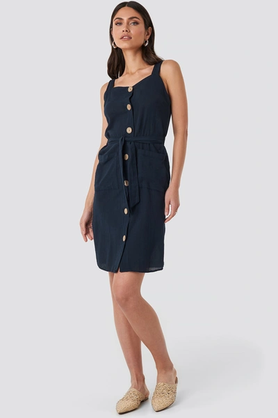 Shop Trendyol Belted Button Detailed Mini Dress - Blue In Navy