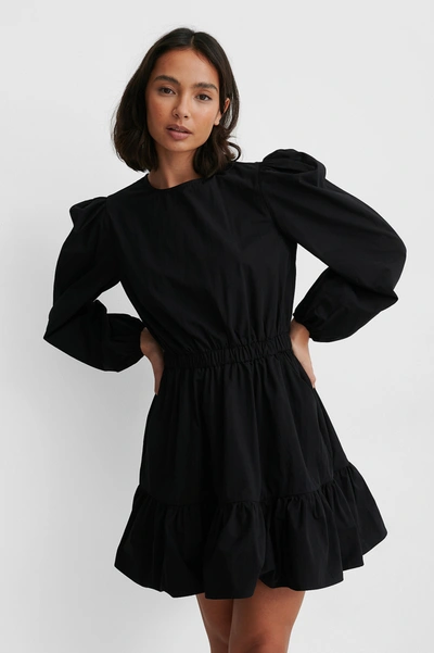 Shop Na-kd Elastic Waist Long Sleeve Floral Dress - Black